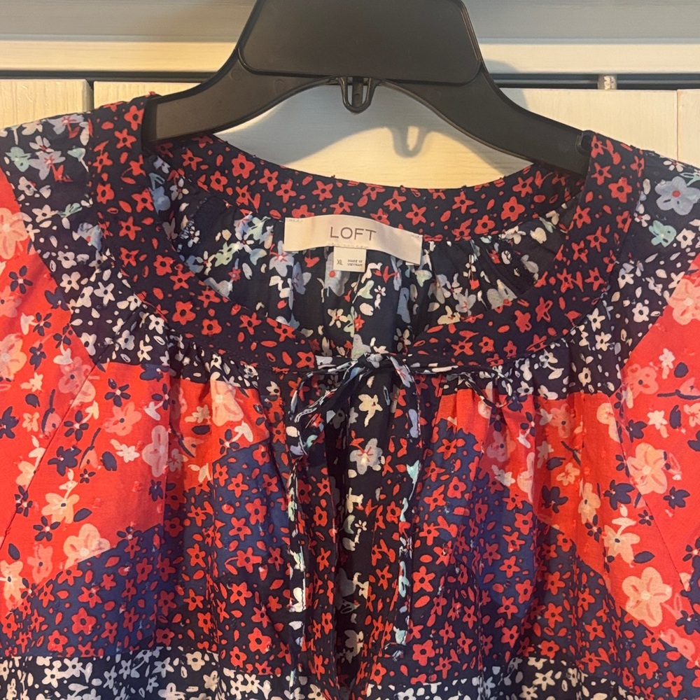 LOFT Floral Blouse - Red and Blue